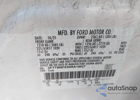 2022 Ford Maverick Xl/Xlt/Lariat from USA, damaged, VIN 3FTTW8F93NRA14627